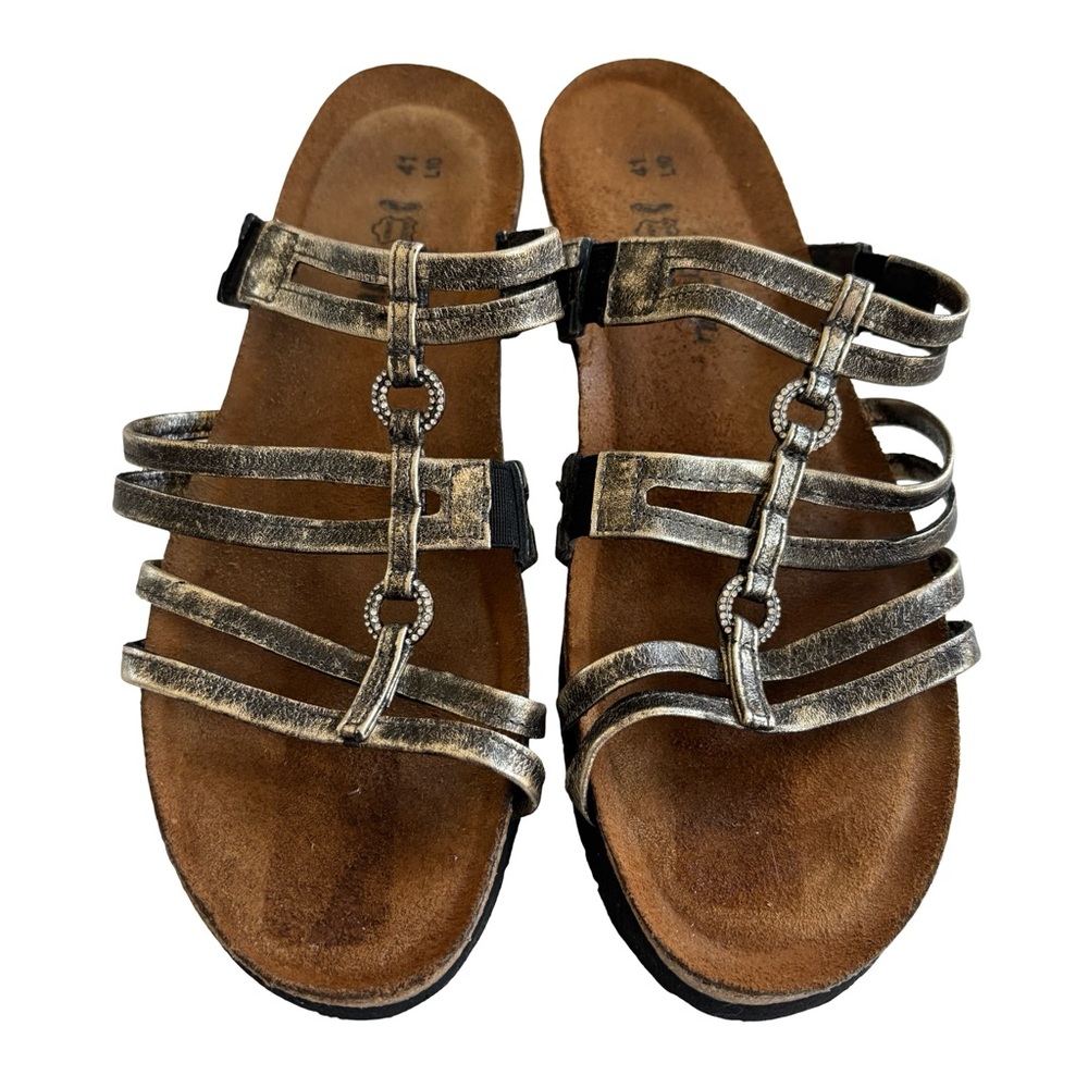 Naot Strappy Silver Sandals Sz 41 Narrow